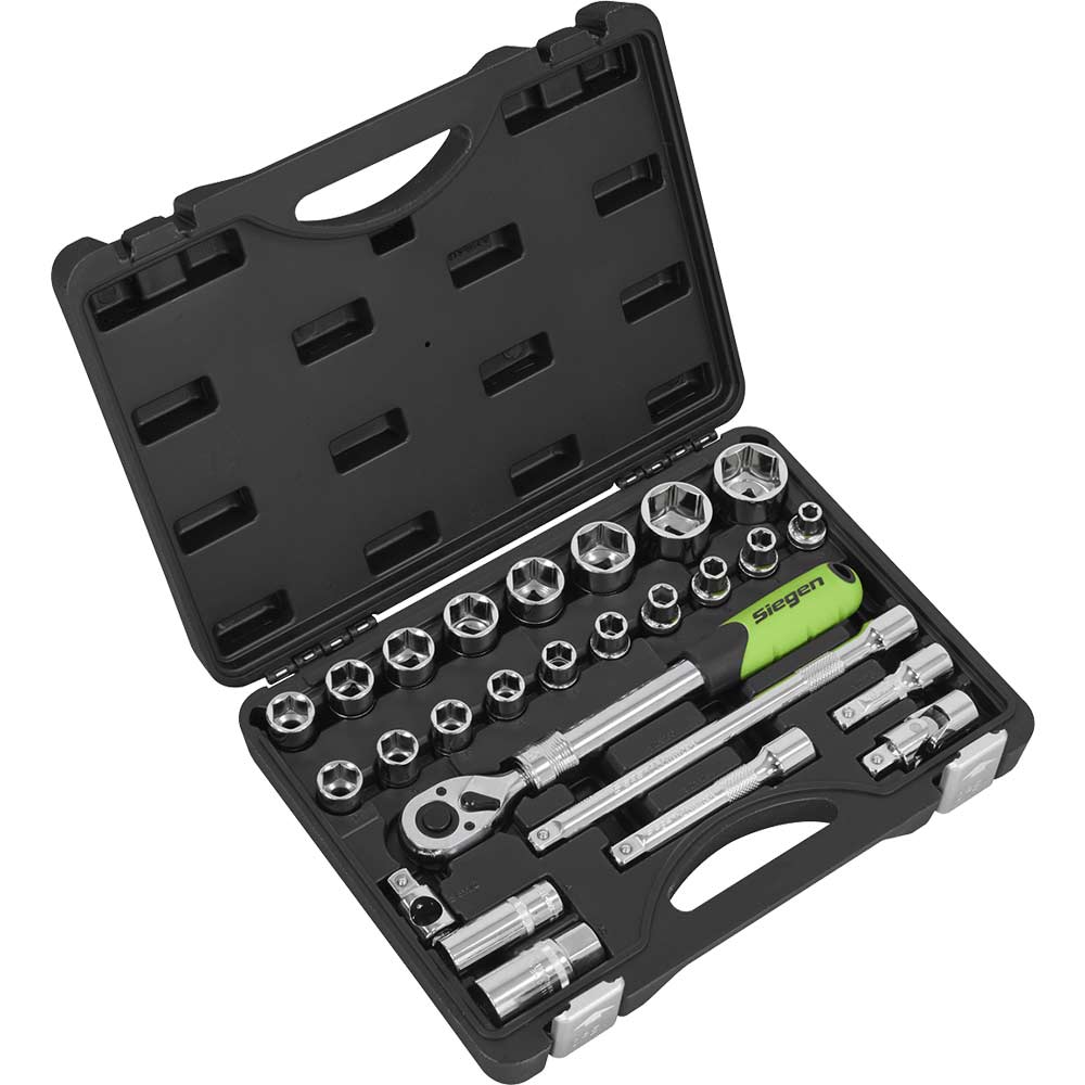 Siegen 26 Piece 1/2" Drive Socket Set with Extendable Ratchet 1/2