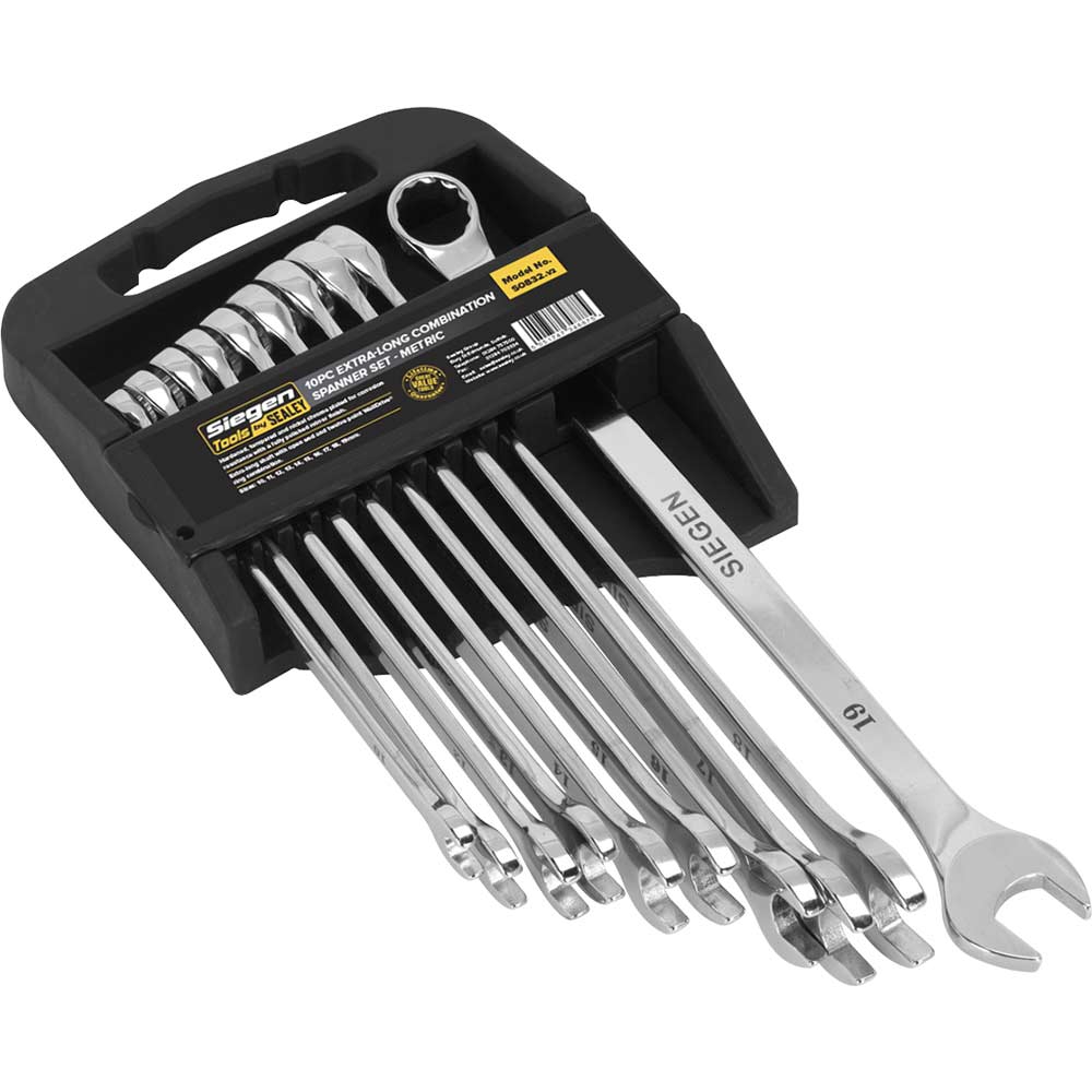 Siegen 10 Piece Extra Long Combination Spanner Set Metric