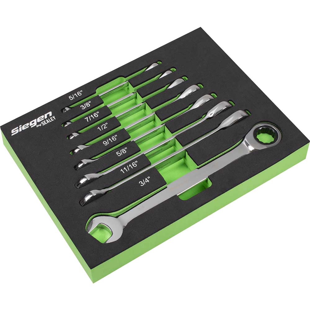 Siegen 8 Piece Ratchet Combination Spanner Set Imperial in UK Specification