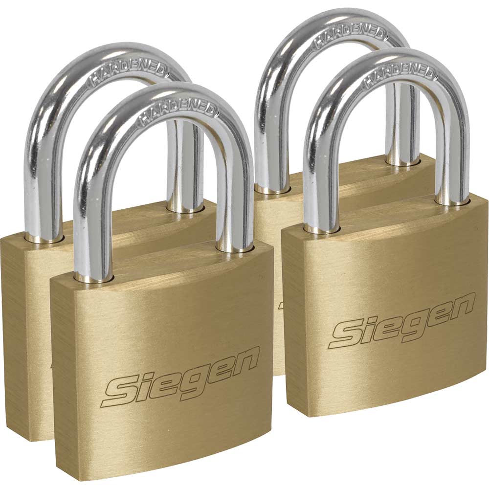 Siegen Brass Padlock Pack of 4 40mm Standard