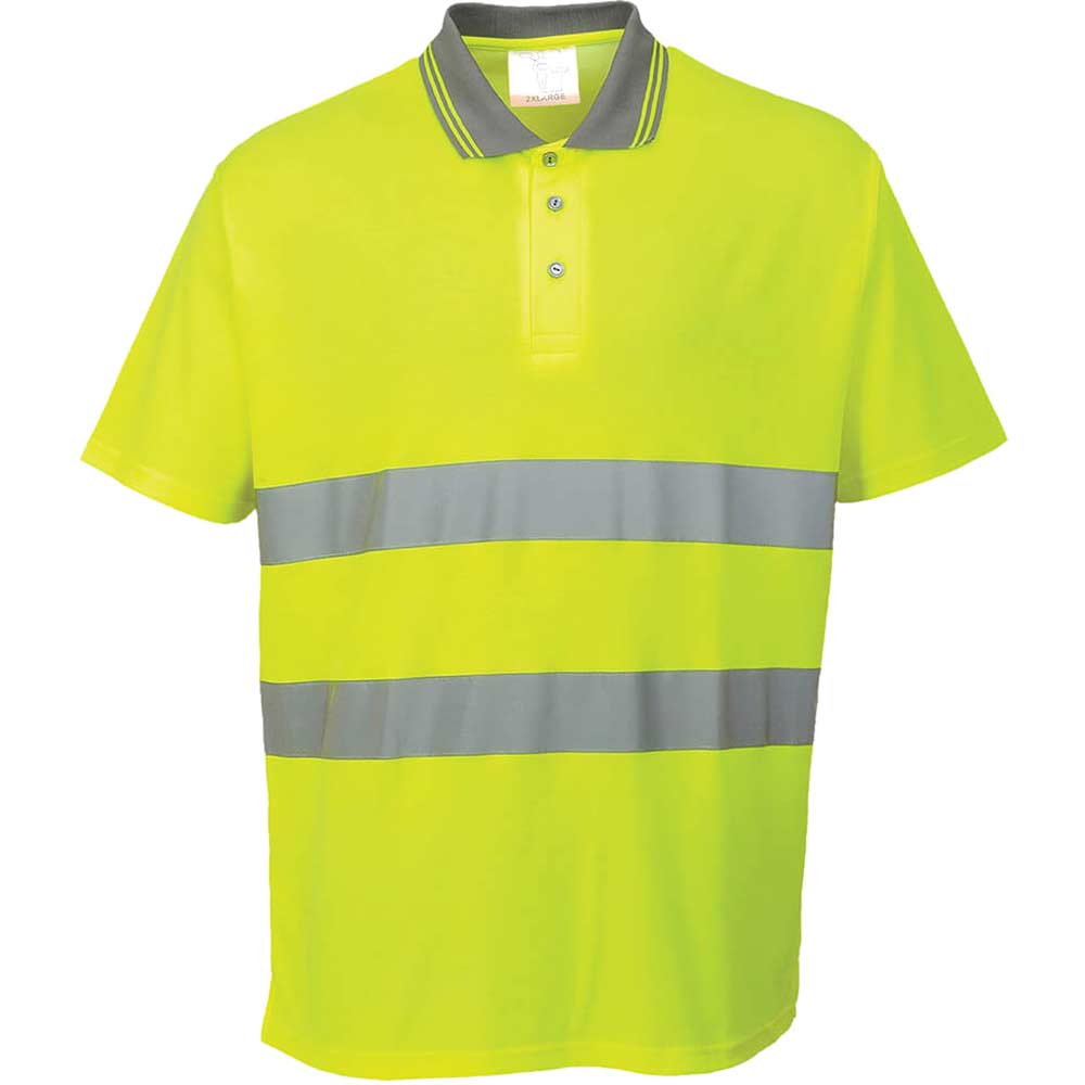 Image of Portwest Mens Hi Vis Cotton Comfort Polo Short Sleeve Shirt Yellow 2XL