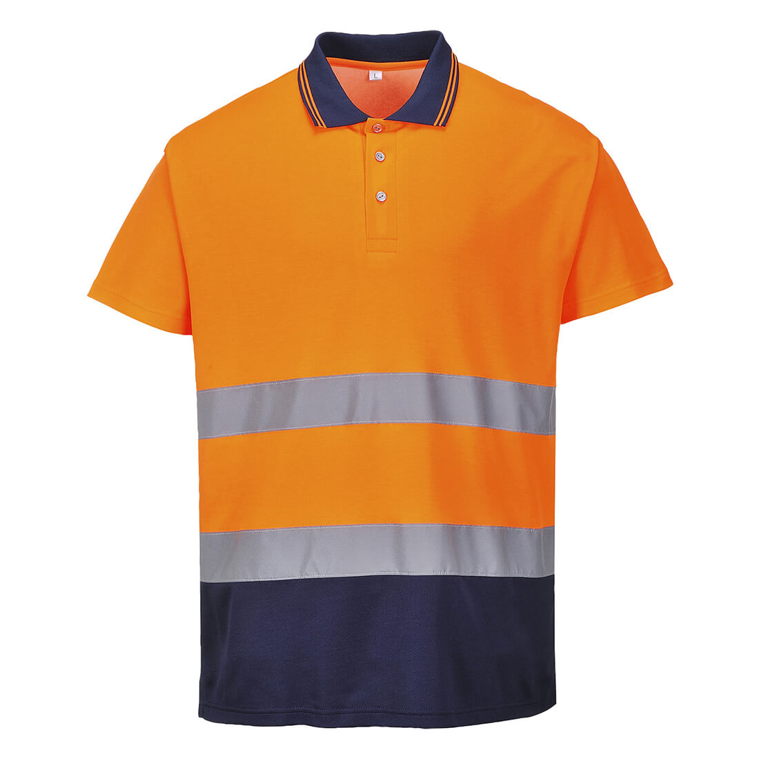 Image of Portwest Mens Hi Vis Cotton Comfort Polo Short Sleeve Shirt Orange / Navy L