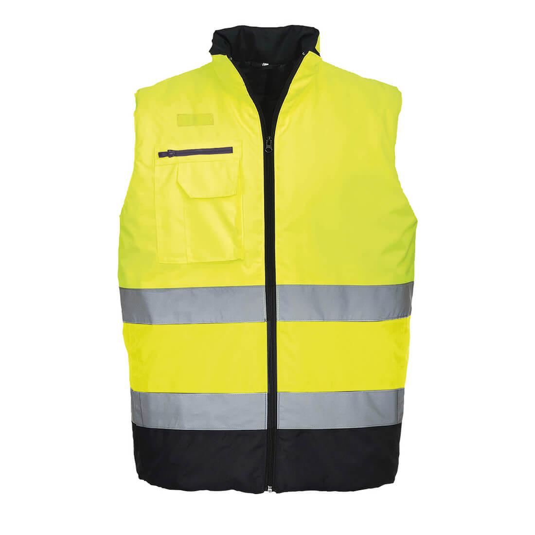 Image of Oxford Weave 300D Class 2 Two Tone Hi Vis Bodywarmer Yellow / Navy 3XL