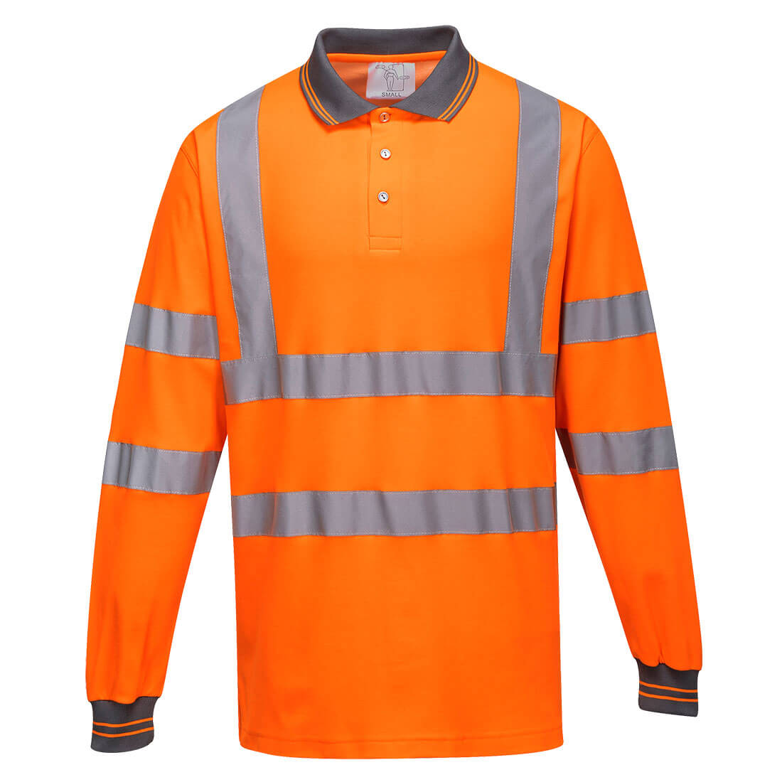 Image of Portwest Hi Vis Cotton Comfort Polo Long Sleeve Shirt Orange L