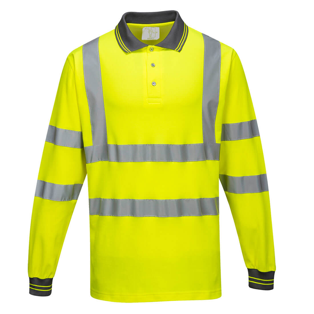Image of Portwest Hi Vis Cotton Comfort Polo Long Sleeve Shirt Yellow L