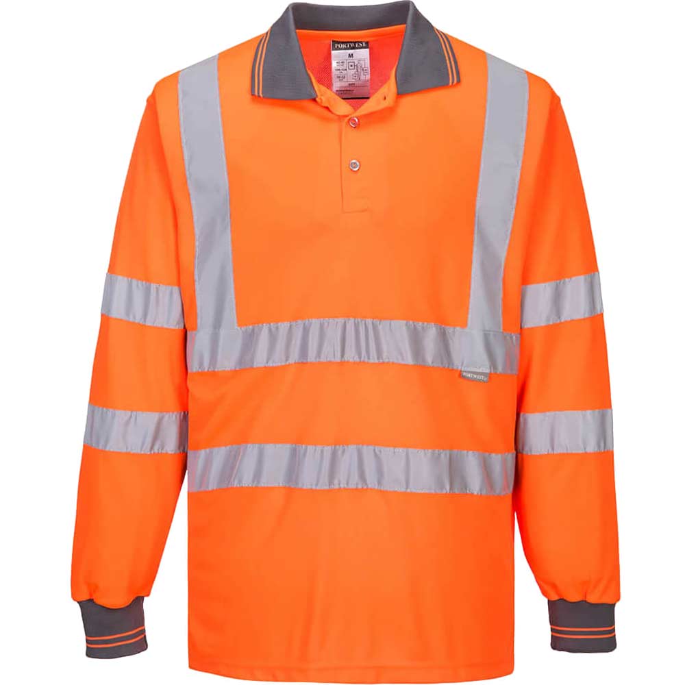 Image of Portwest Hi Vis Polo Long Sleeve Shirt Orange XS