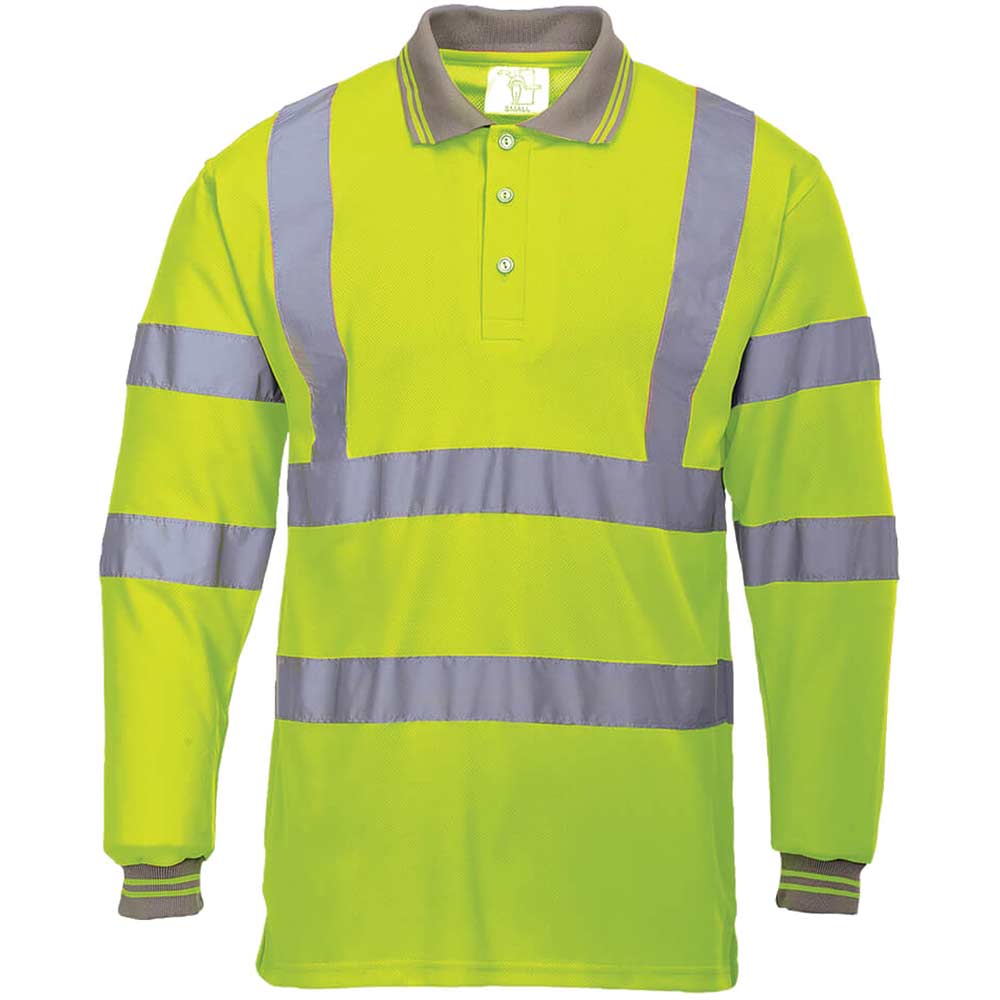 Portwest Hi Vis Polo Long Sleeve Shirt Yellow XS