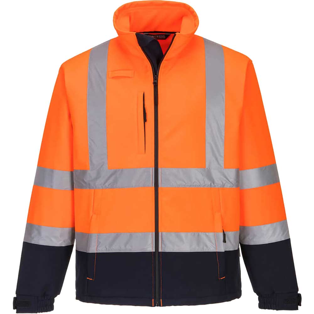 Image of Portwest Fleece Lined Class 3 Hi Vis Jacket Orange / Navy M