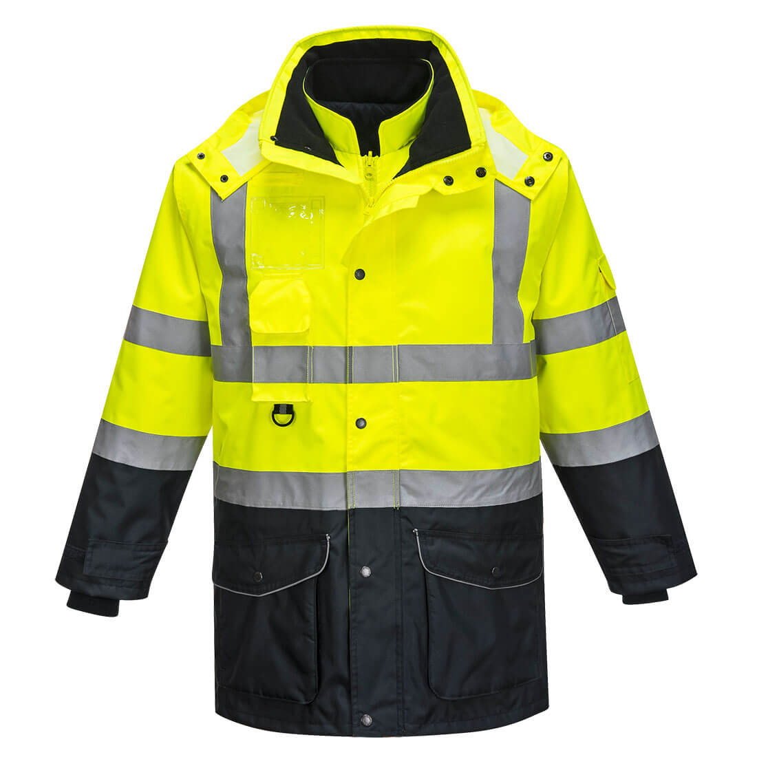 Image of Oxford Weave 300D Class 3 Hi Vis 7-in-1 Contrast Traffic Jacket Yellow / Navy 2XL