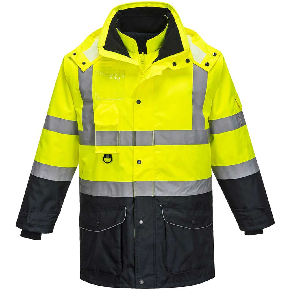 Image of Oxford Weave 300D Class 3 Hi Vis 7-in-1 Contrast Traffic Jacket Yellow / Navy S