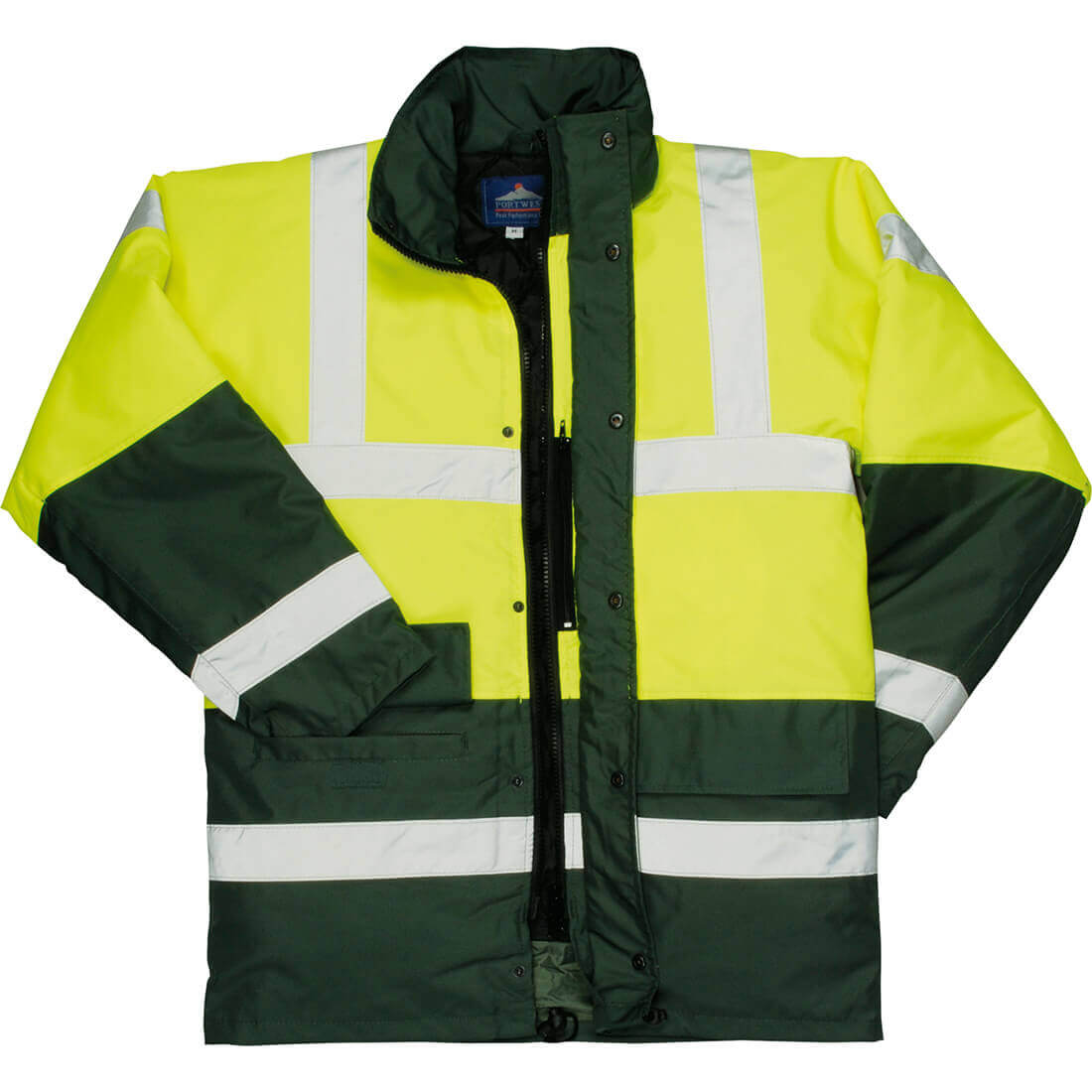 Image of Oxford Weave 300D Class 3 Hi Vis Contrast Traffic Jacket Yellow / Green 3XL