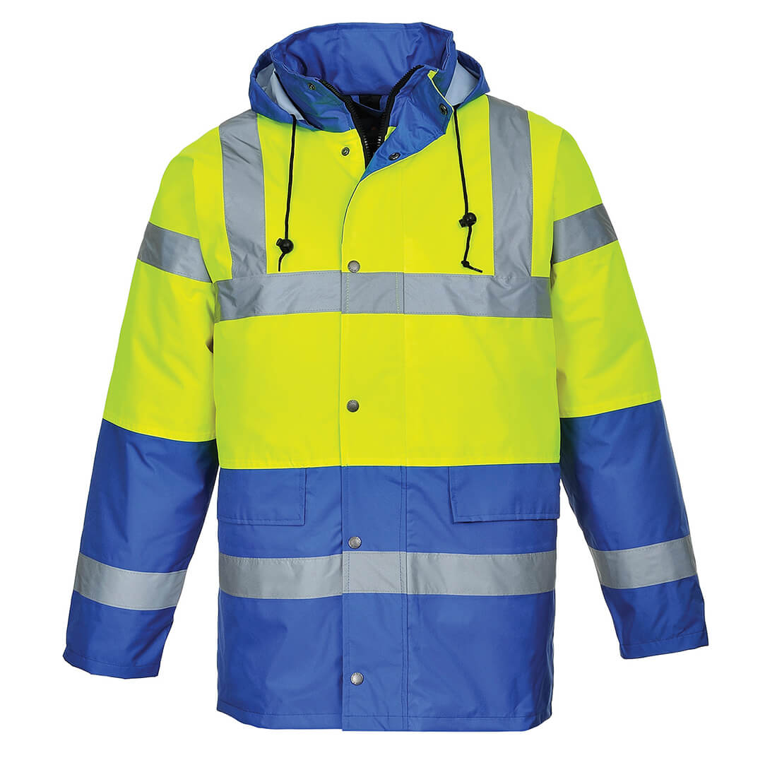 Image of Oxford Weave 300D Class 3 Hi Vis Contrast Traffic Jacket Yellow / Royal Blue S