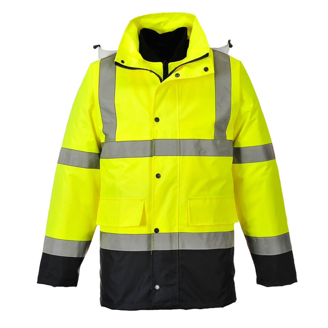 Image of Oxford Weave 300D Class 3 Hi Vis 4-in-1 Traffic Jacket Yellow / Navy 2XL