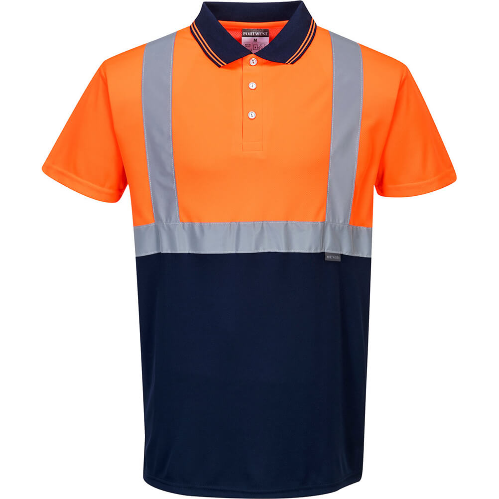 Image of Portwest Mens Hi Vis Contrast Polo Short Sleeve Shirt Orange / Navy 4XL