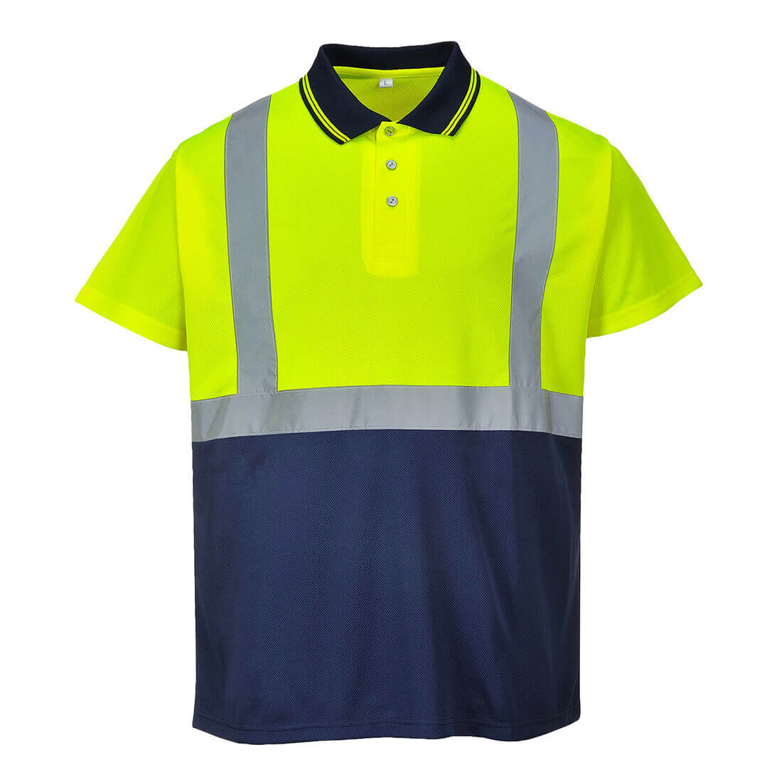 Image of Portwest Mens Hi Vis Contrast Polo Short Sleeve Shirt Yellow / Navy 4XL