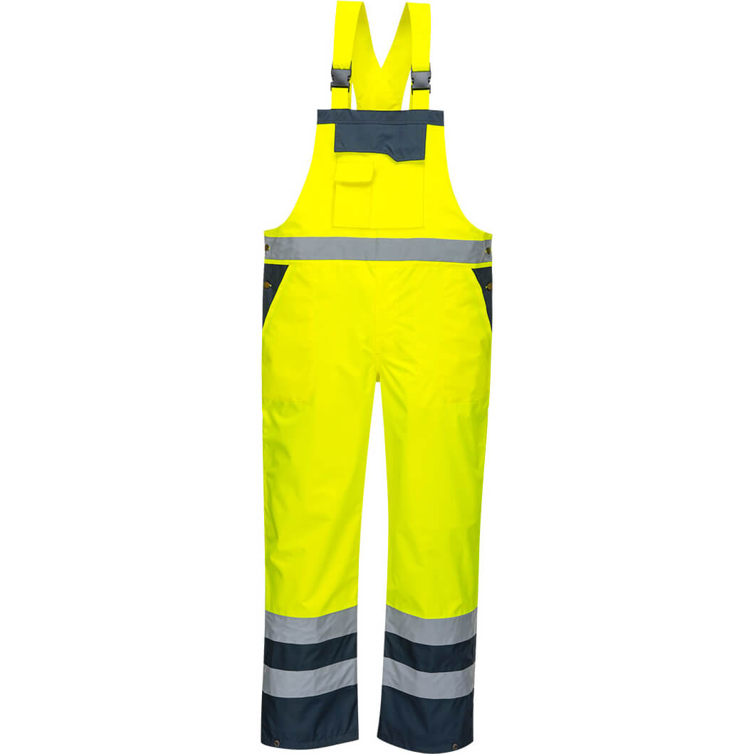 Image of Oxford Weave 300D Class 2 Hi Vis Contrast Bib and Brace Yellow / Navy 3XL