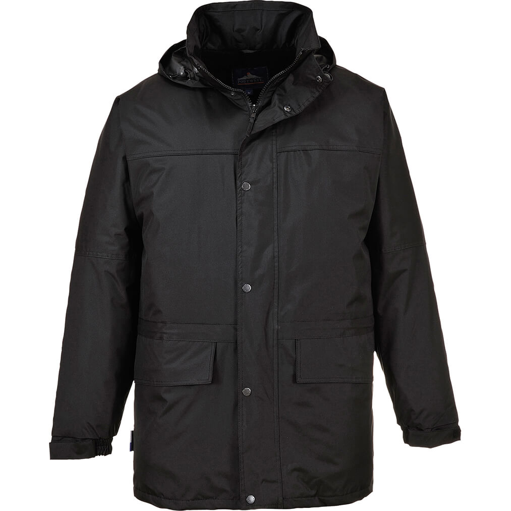 Image of Portwest Mens Oban Fleece Lined Waterproof Jacket Black 2XL