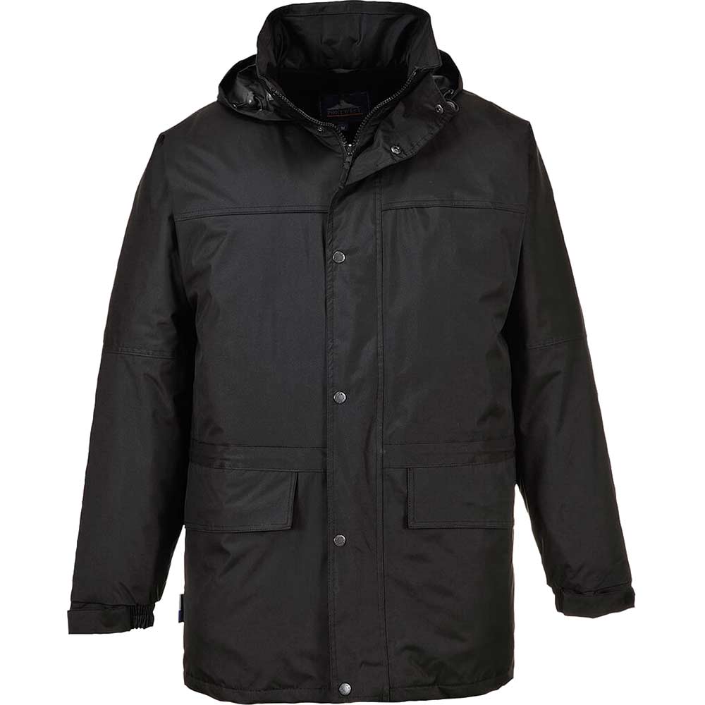 Image of Portwest Mens Oban Fleece Lined Waterproof Jacket Black 2XL