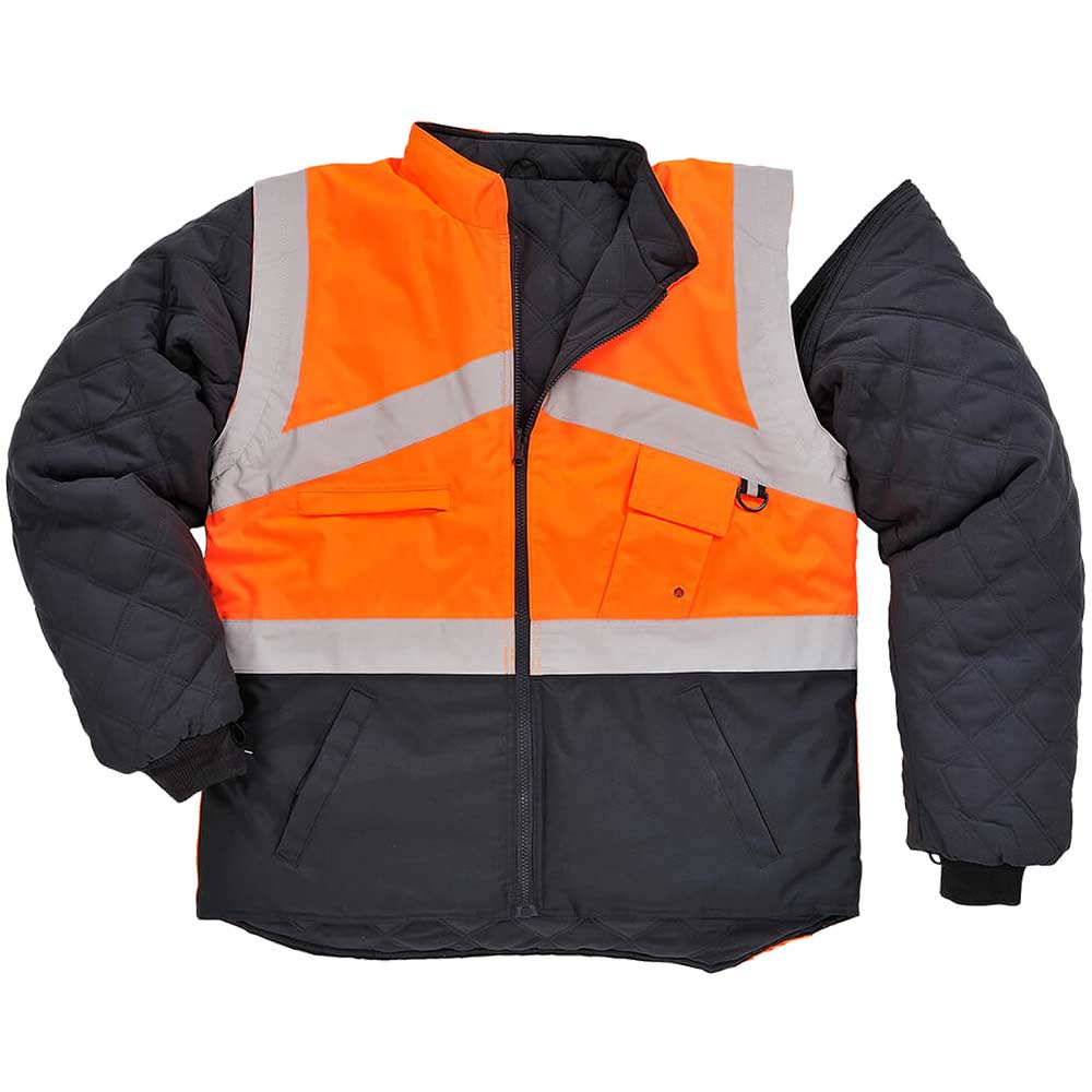 Oxford Weave 300D Class 1:2 Hi Vis 2-Tone Reversible Jacket Orange / Navy M