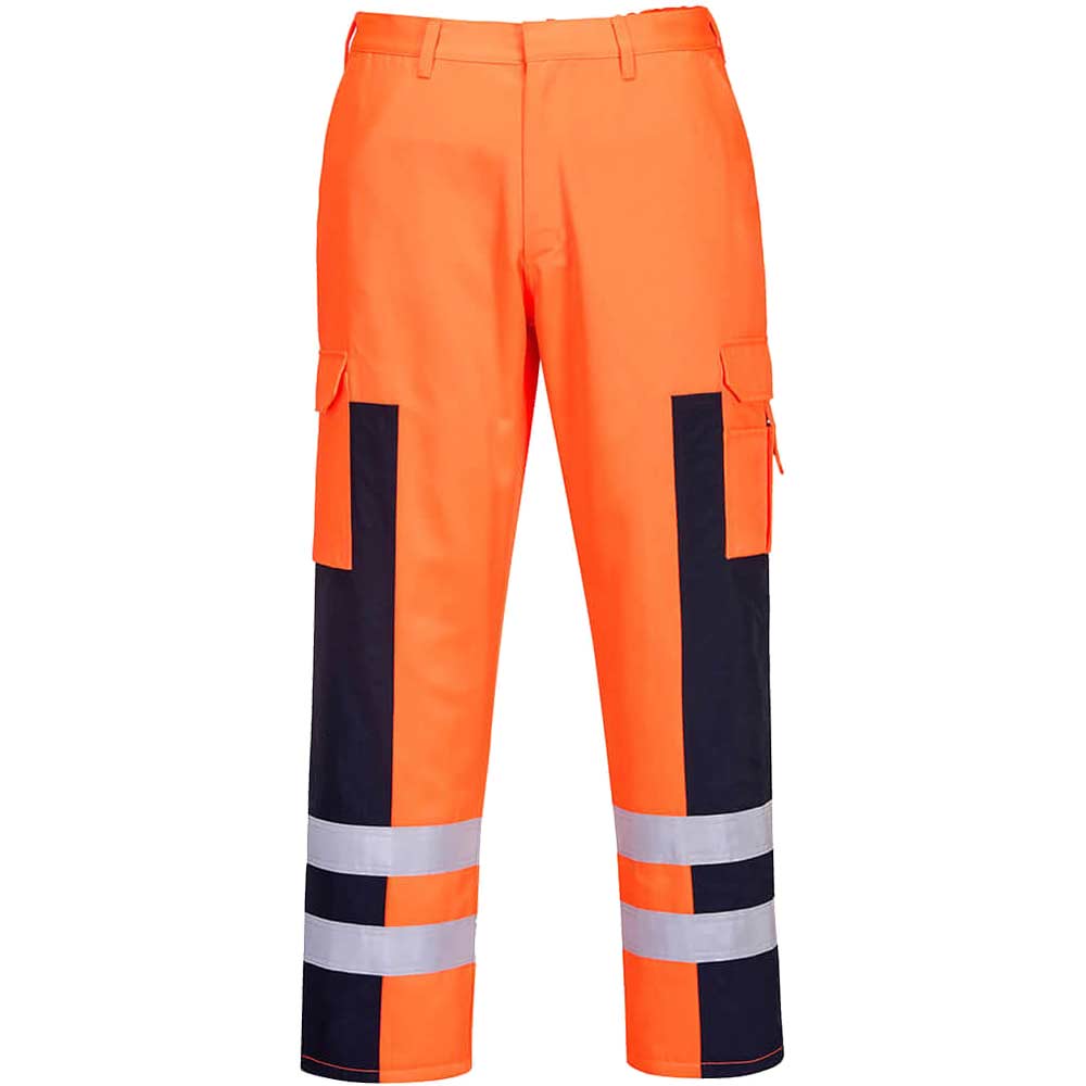 Portwest Hi Vis Ballistic Nylon Panel Work Trousers Orange / Navy XL