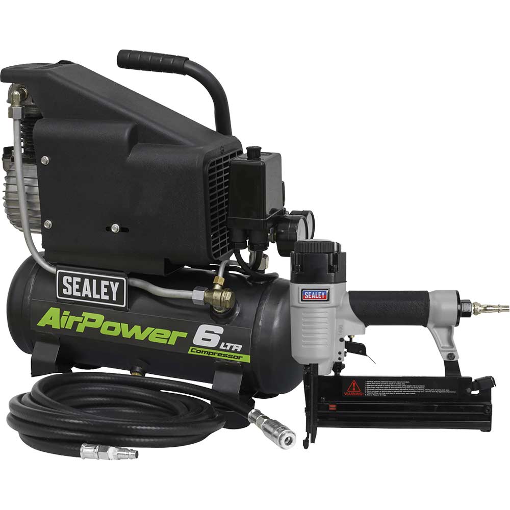 Sealey SAC0610EKIT Compressor Air Nail/Staple Gun Kit 240v