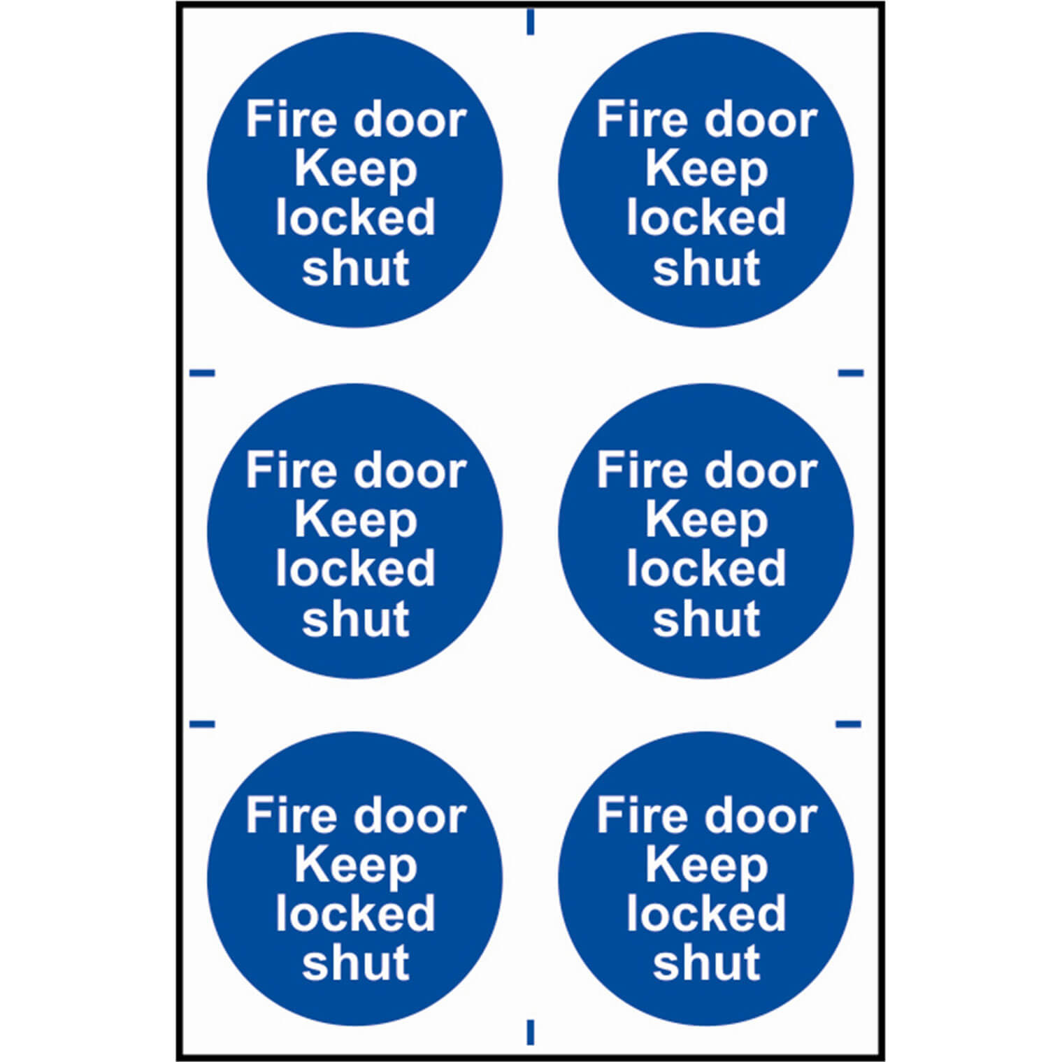 Image of Scan Fire Door Keep Locked Shut Sign Pack of 6 100mm 100mm Standard