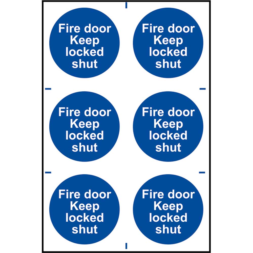 Image of Scan Fire Door Keep Locked Shut Sign Pack of 6 100mm 100mm Standard