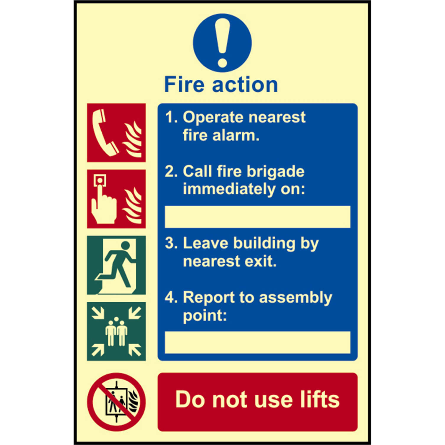 Image of Scan Fire Action Procedure Sign 200mm 300mm Photoluminescent