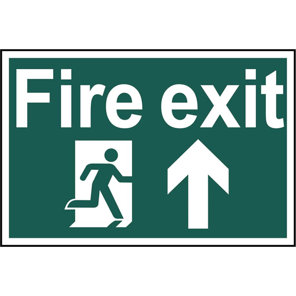 Image of Scan Fire Exit Running Man Arrow Up Sign 300mm 200mm Standard