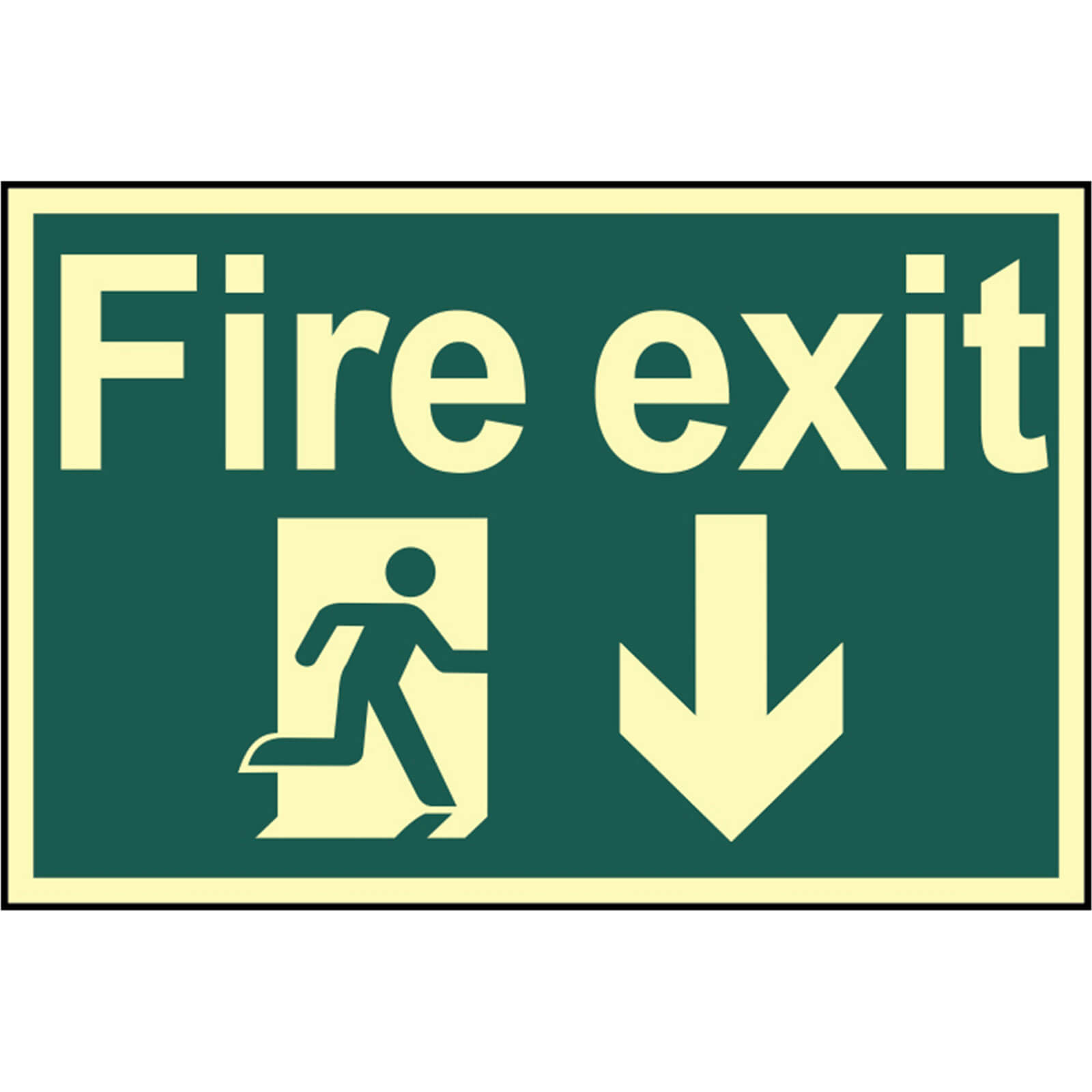 Image of Scan Fire Exit Running Man Arrow Down Sign 300mm 200mm Photoluminescent