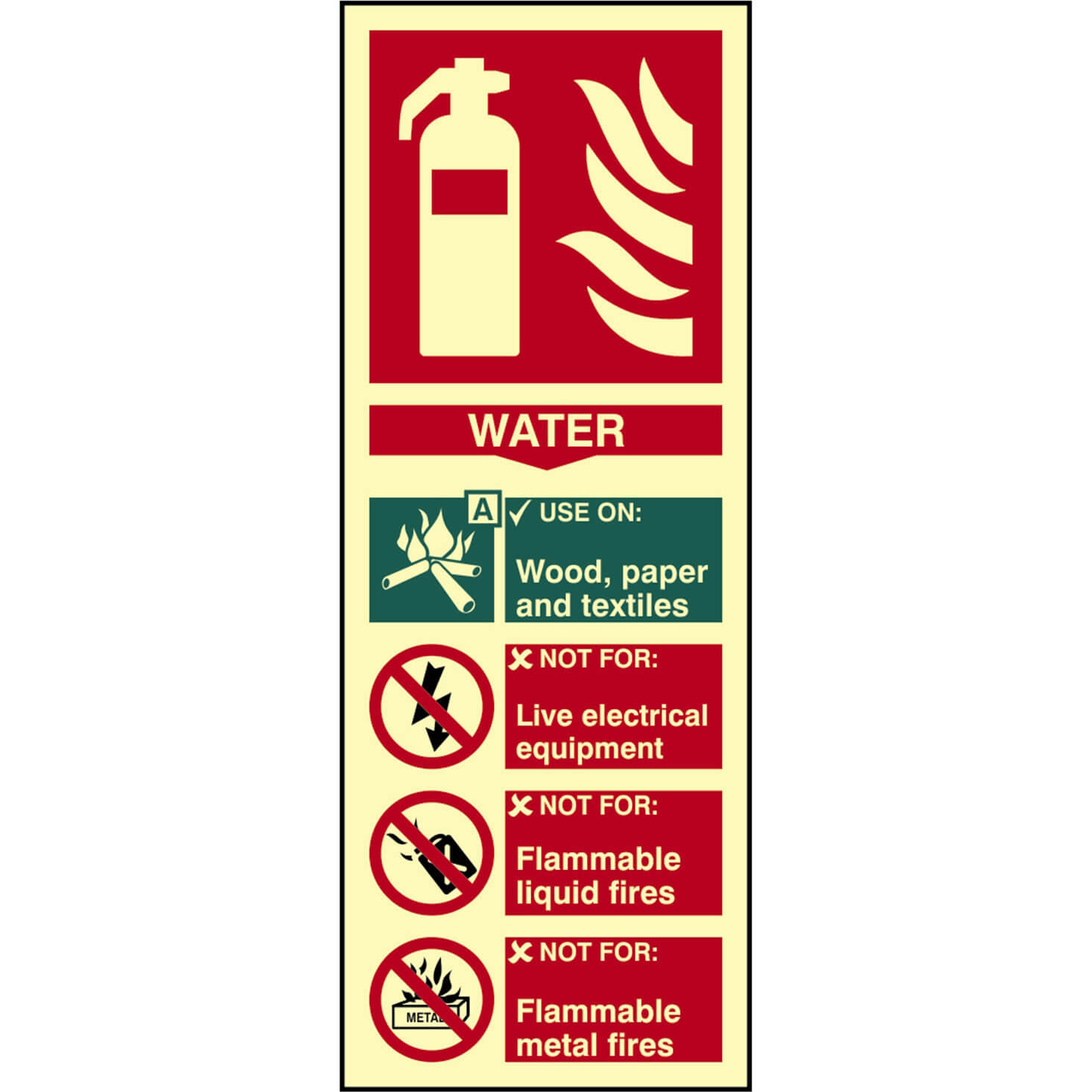 Image of Scan Water Fire Extinguisher Sign 75mm 200mm Photoluminescent
