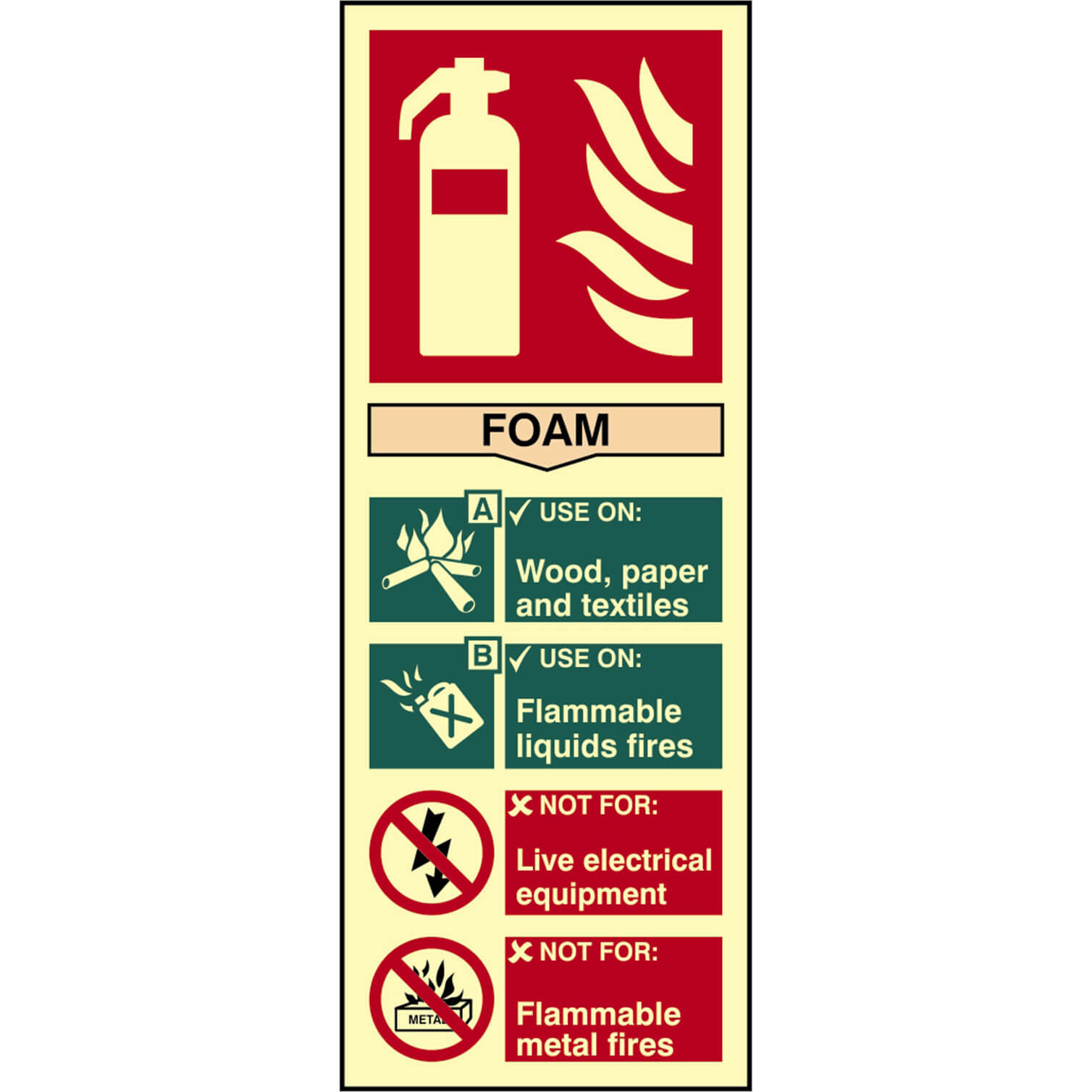 Image of Scan Foam Fire Extinguisher Sign 75mm 200mm Photoluminescent