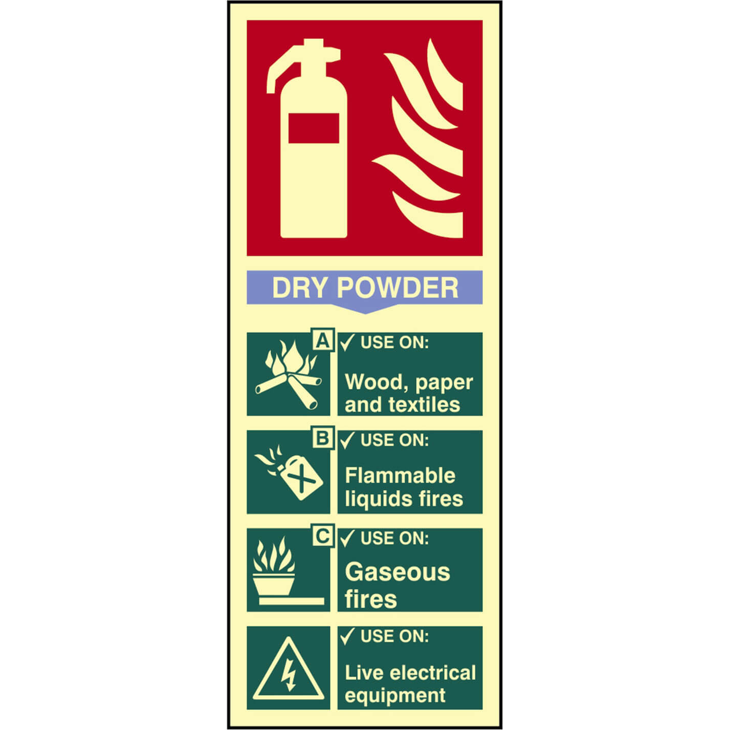 Image of Scan Dry Powder Fire Extinguisher Sign 75mm 200mm Photoluminescent