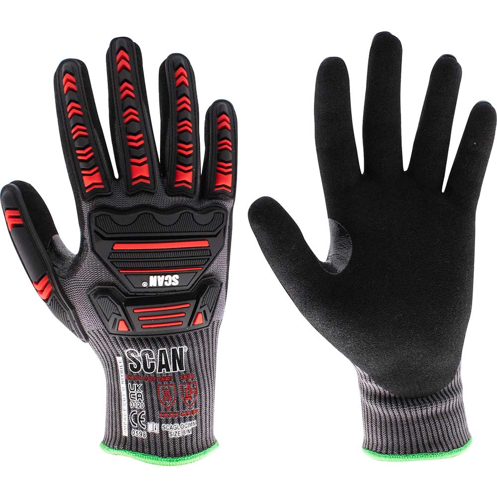 Scan Cut Level D and Impact Resistant Work Gloves Black / Red XL Pack of 1
