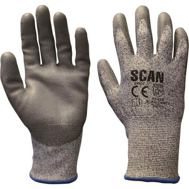 Image of Scan Mens Polyurethane Coated Cut 5 Liner Gloves Grey L