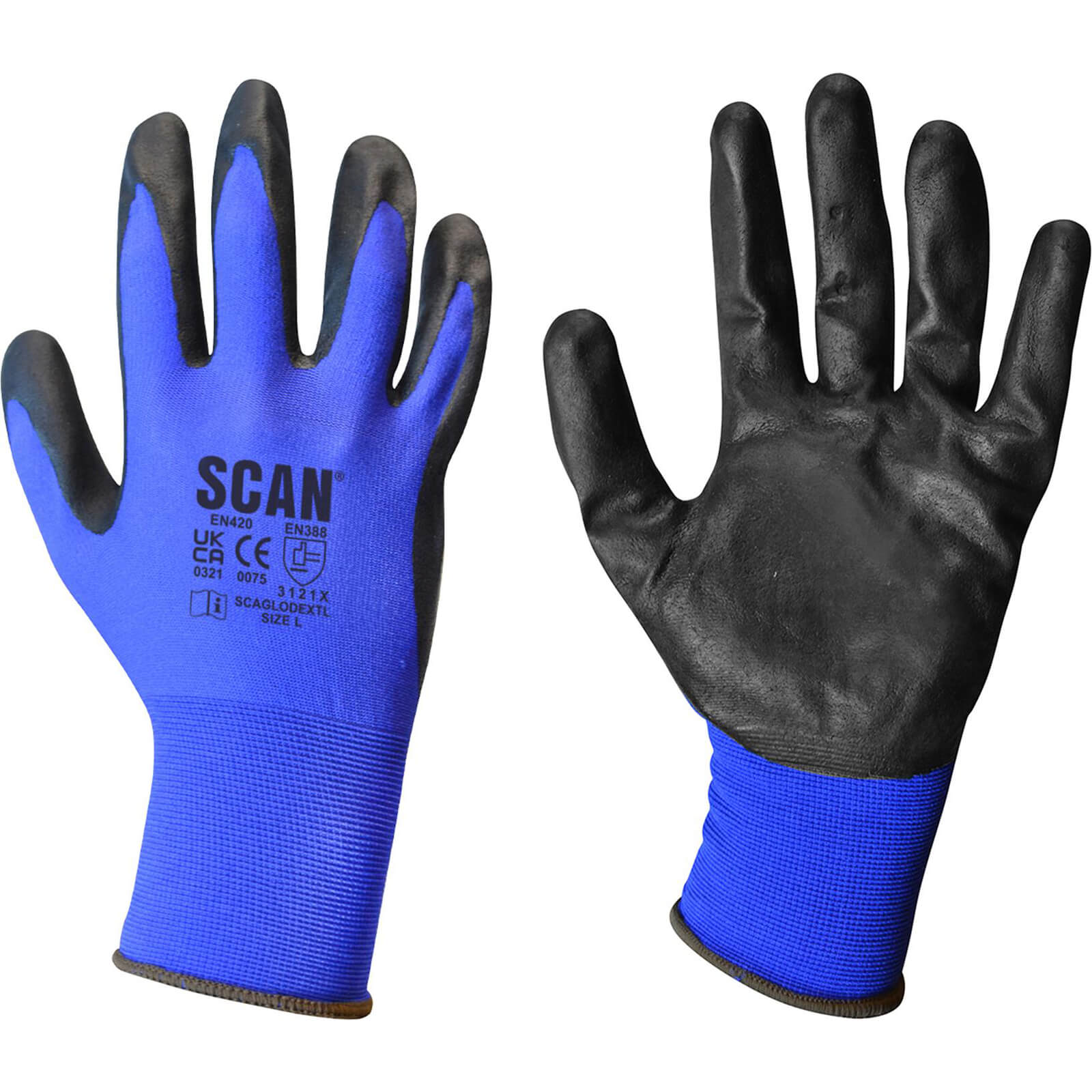 Image of Scan Max Dexterity Nitrile Work Gloves Blue L Pack of 1