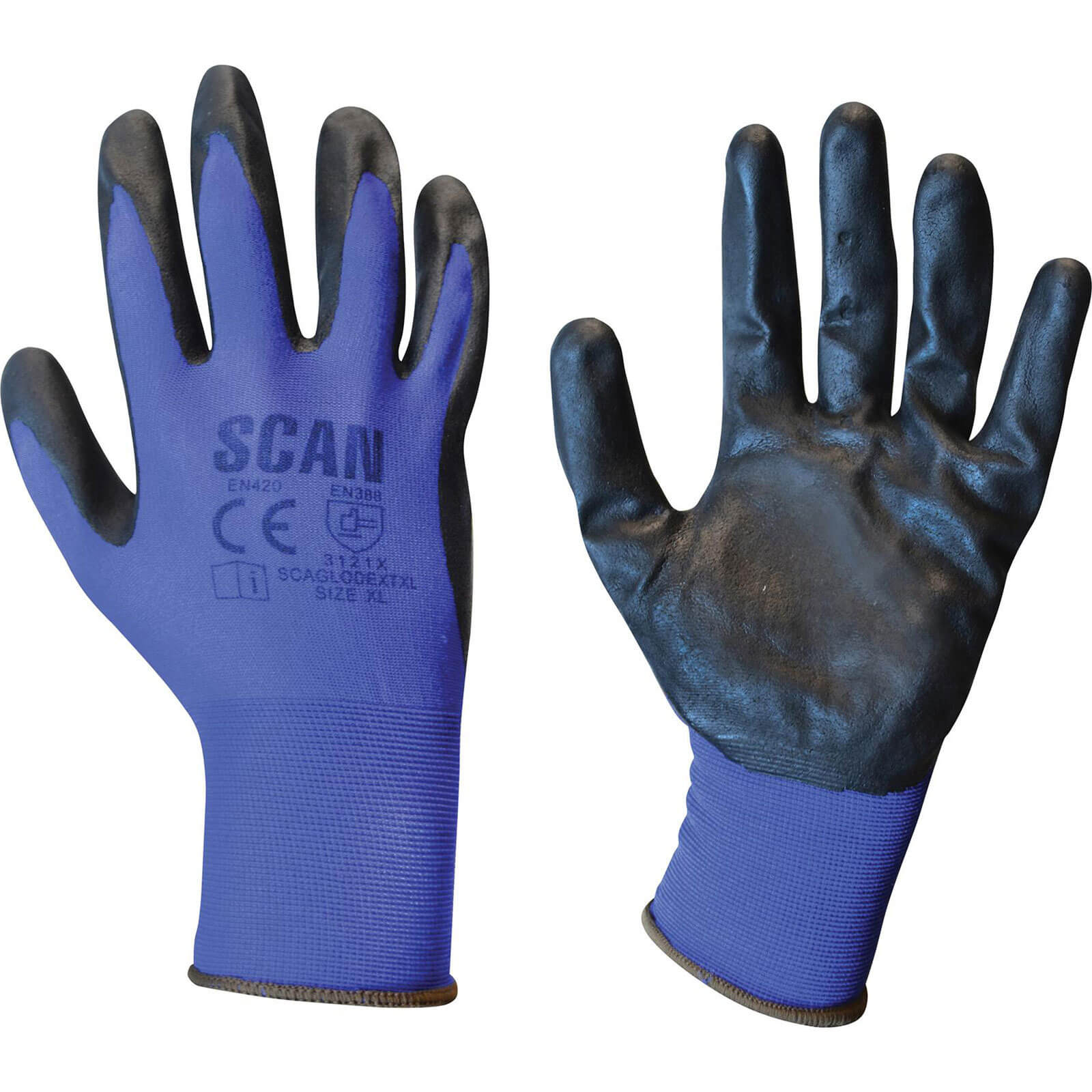 Image of Scan Max Dexterity Nitrile Work Gloves Blue XL Pack of 1