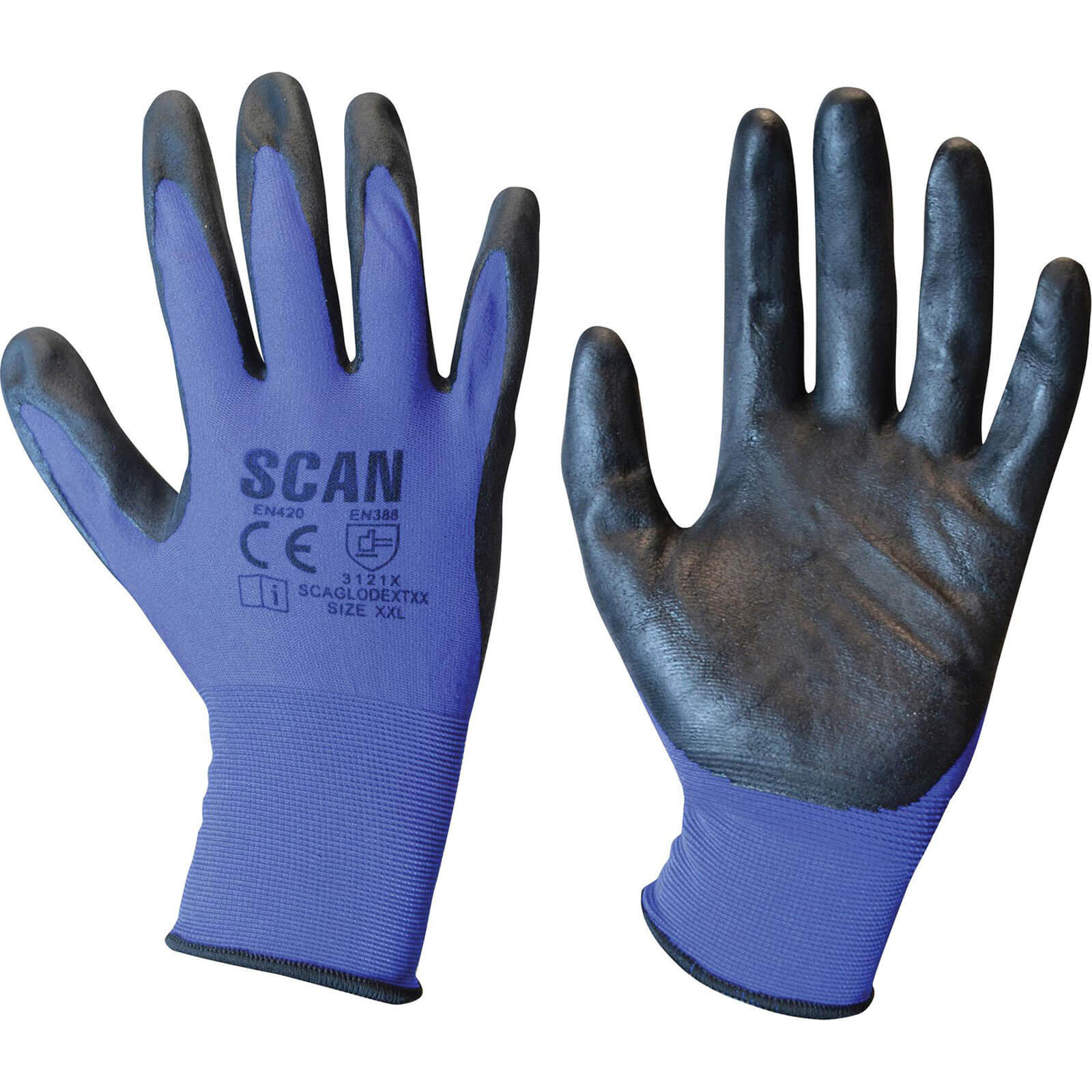 Image of Scan Max Dexterity Nitrile Work Gloves Blue 2XL Pack of 1