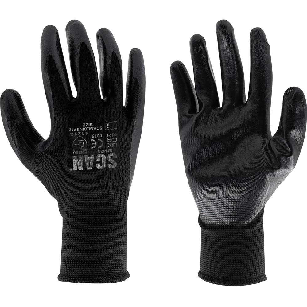 Scan Nitrile Seamless Inspection Gloves Black M Pack of 12