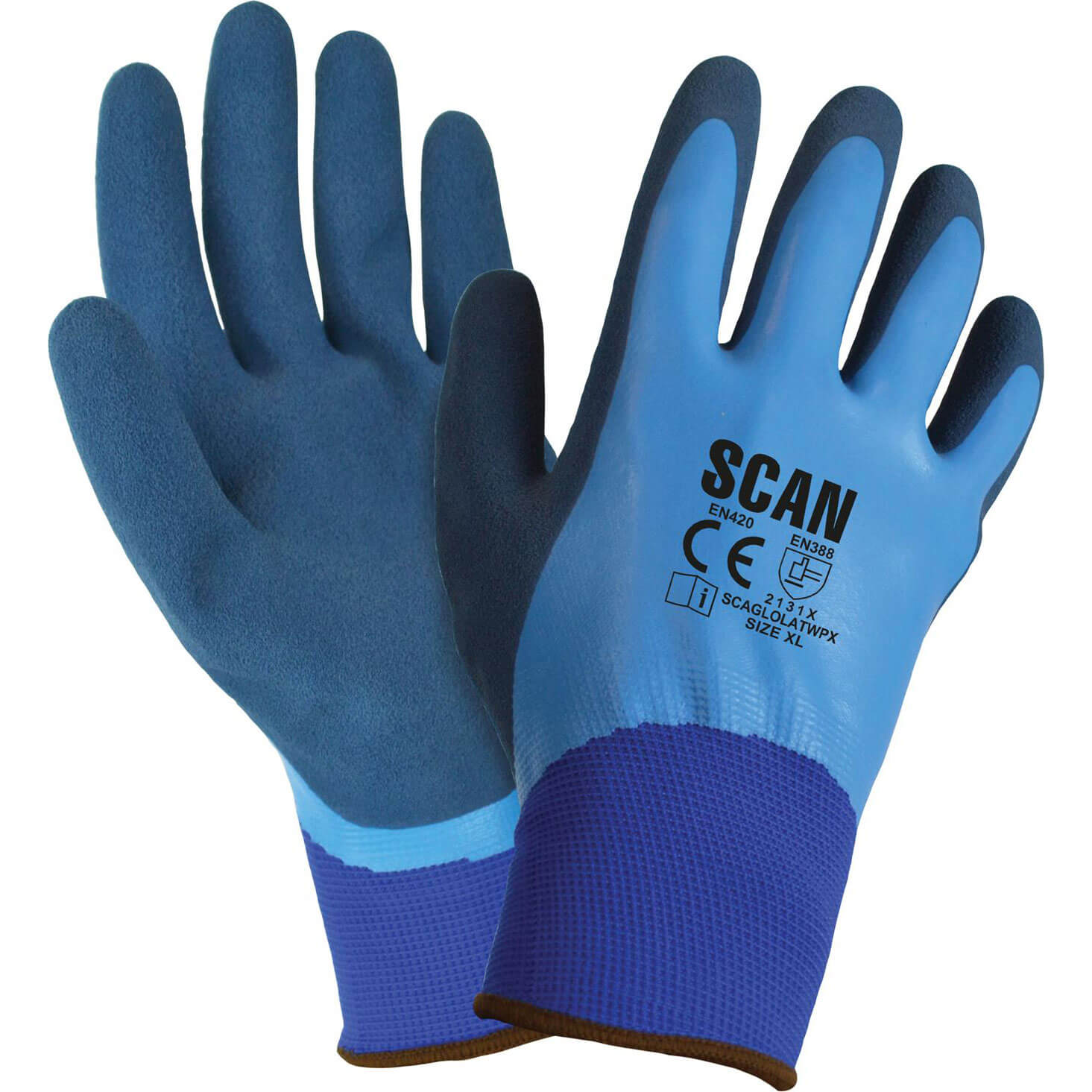 Image of Scan Waterproof Latex Gloves Blue L