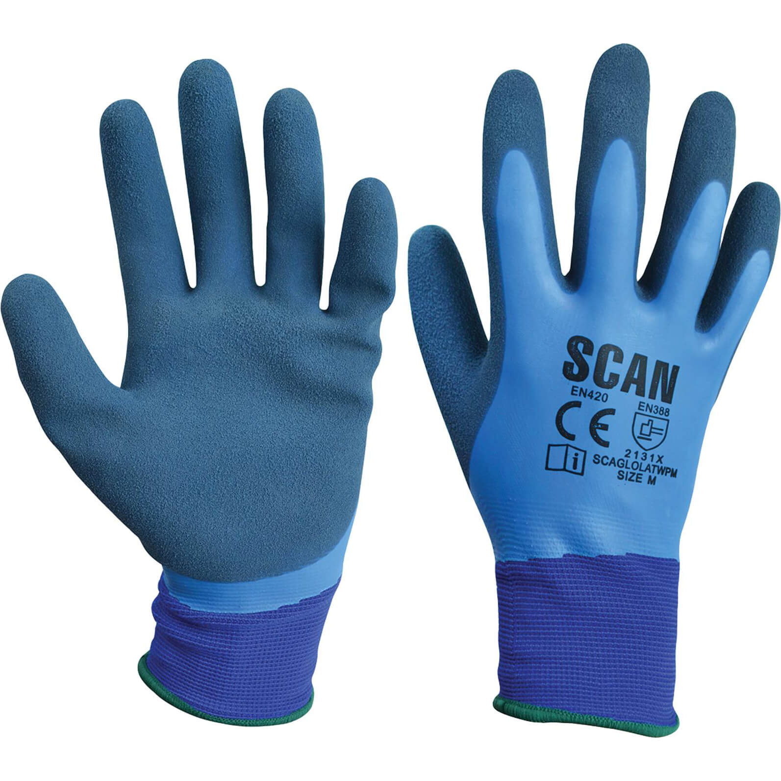 Image of Scan Waterproof Latex Gloves Blue M