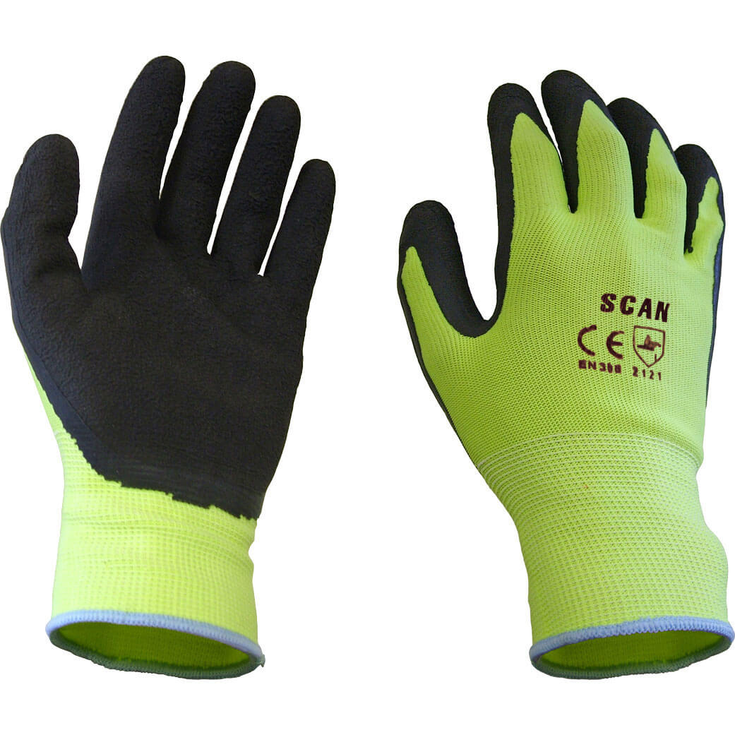 Image of Scan Mens Foam Latex Coated Gloves Yellow 2XL