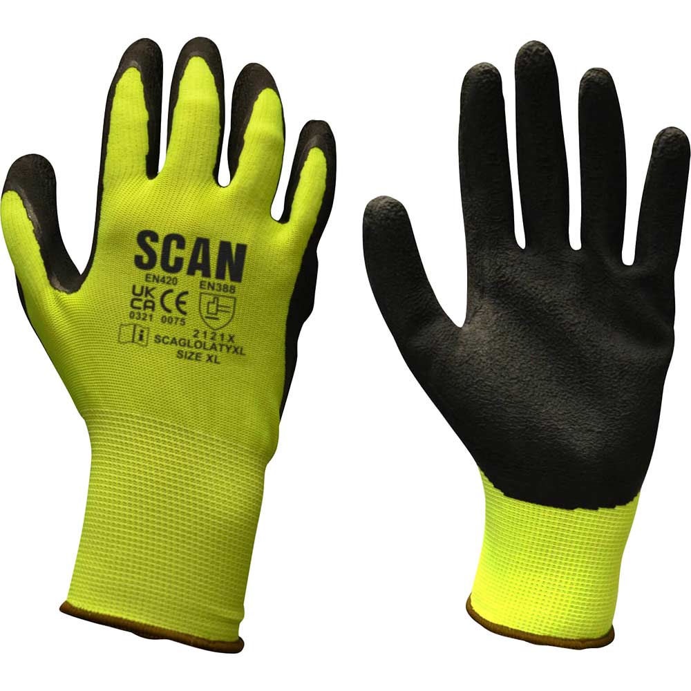 Scan Mens Foam Latex Coated Gloves Yellow M