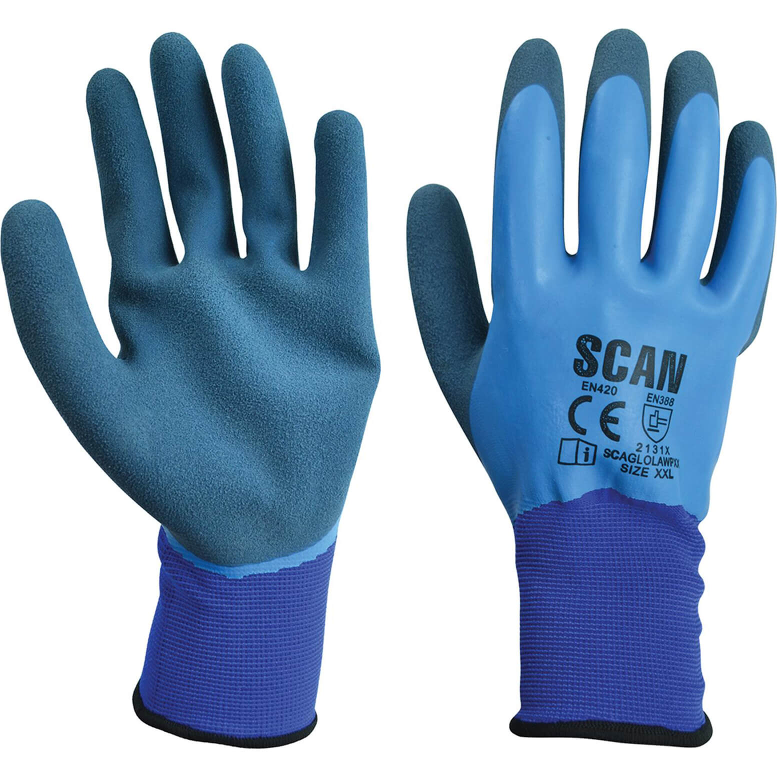 Image of Scan Waterproof Latex Gloves Blue 2XL