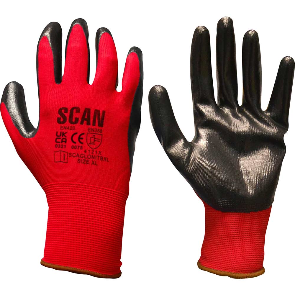Scan Palm Dipped Nitrile Gloves Black / Red M