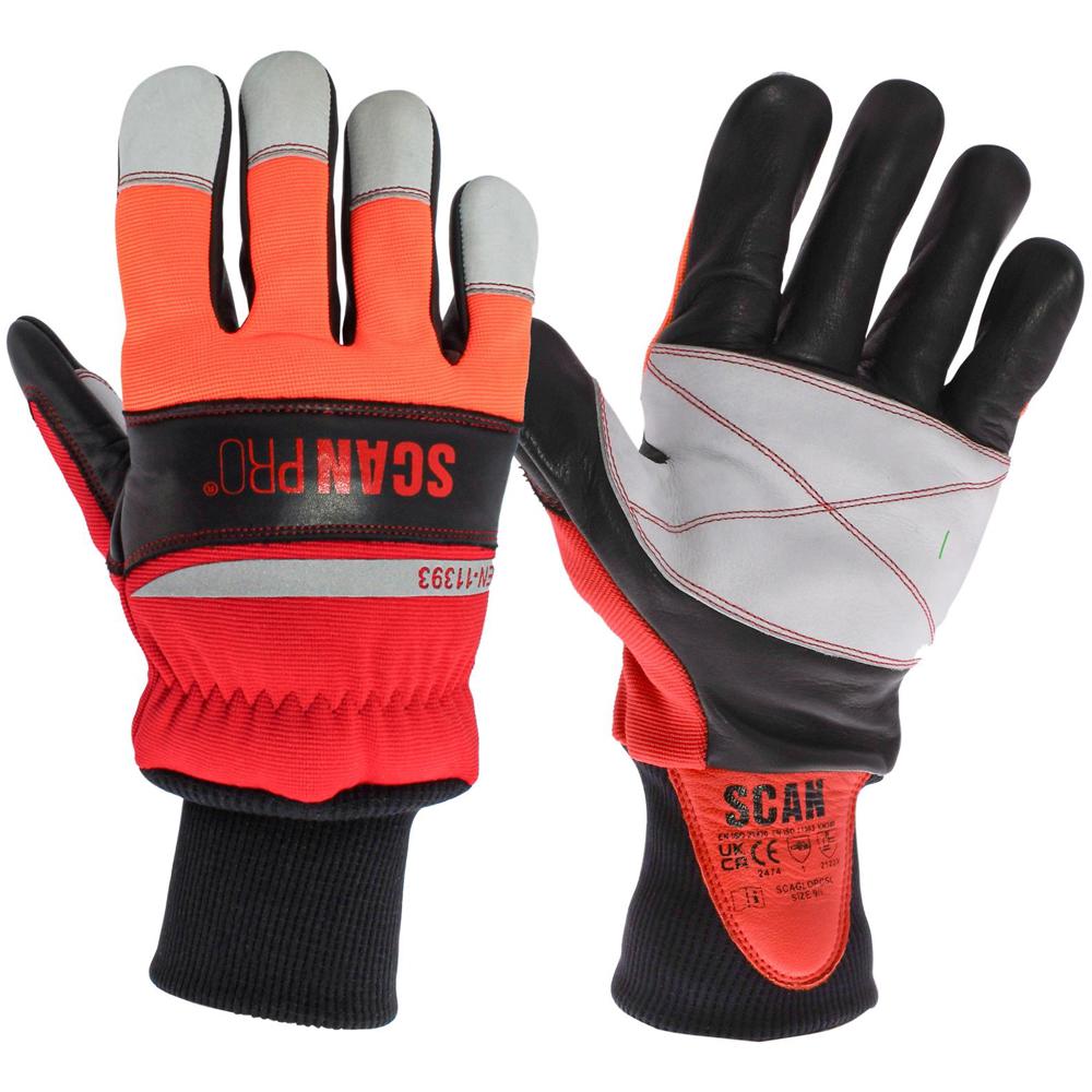 Scan Pro Class 1 Leather Chainsaw Safety Gloves Black / Red XL Pack of 1