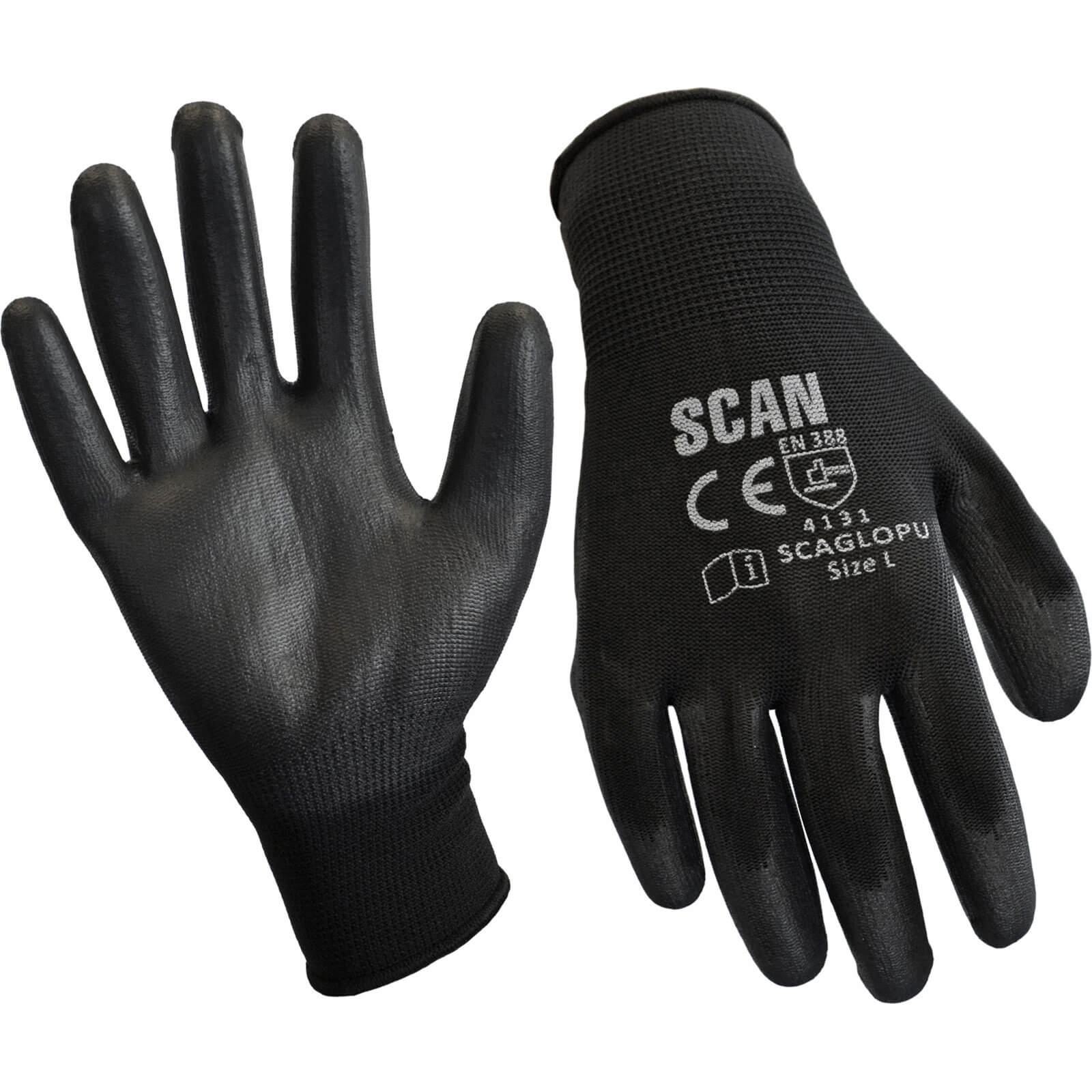 Image of Scan PU Coated Work Gloves Black L Pack of 240