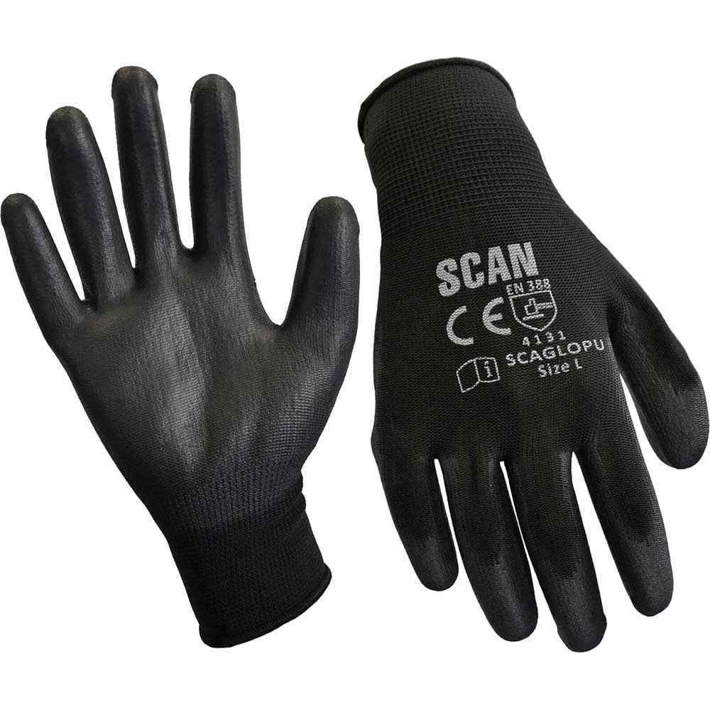 Scan PU Coated Work Gloves Black L Pack of 240
