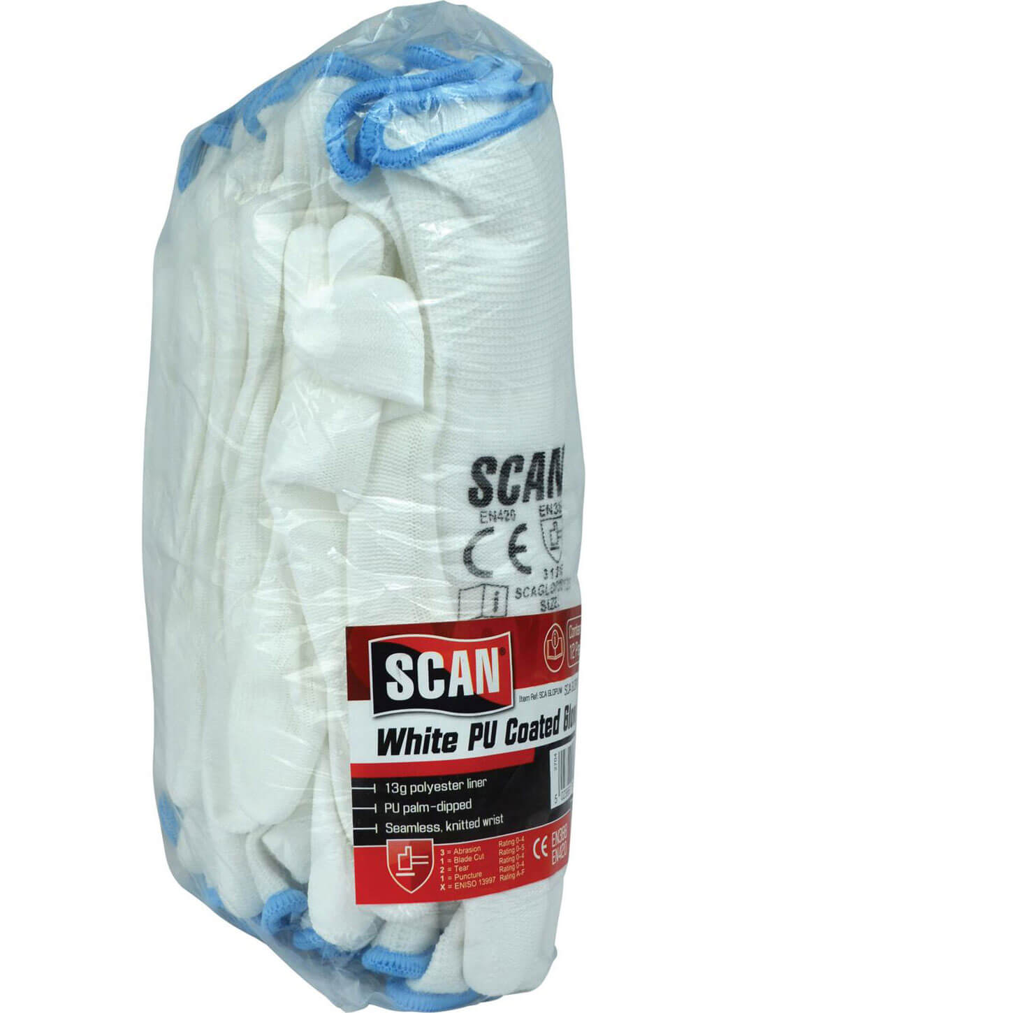 Image of Scan PU Coated Work Gloves White L Pack of 12