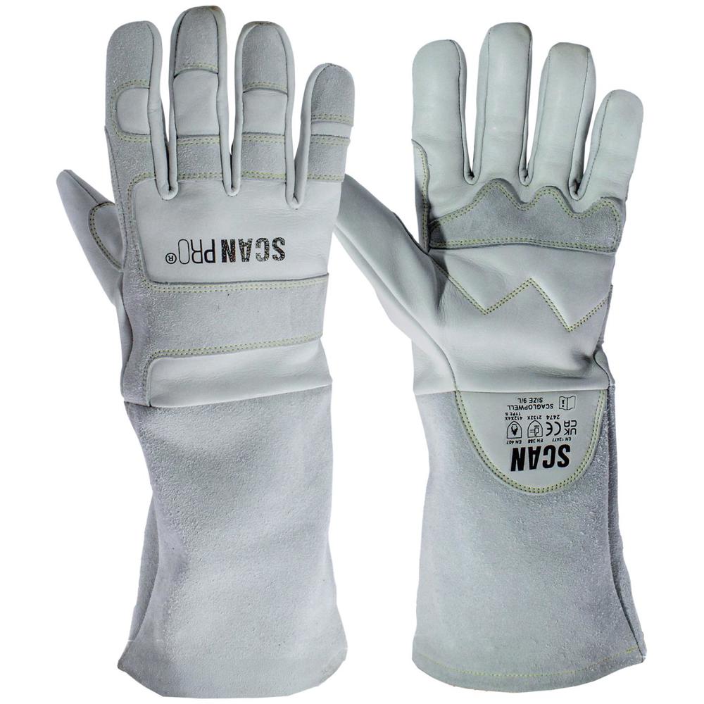 Scan Pro Premium Leather Welding Gloves Grey XL Pack of 1